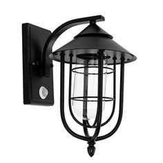 a black outdoor light fixture on a white background