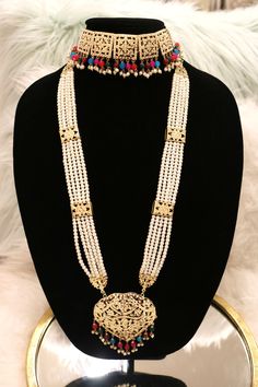 Handcrafted with love to give a real traditional look for this set beautifully studded with jadau stones and pearls give a royal look. Includes: Choker, Rani Haar, Earrings, and Tikka Elegant Hand Set Traditional Wear For Diwali, Traditional Kundan Necklace For Formal Occasions, Elegant Kundan Jewelry Sets, Elegant Ceremonial Kundan Necklace With Meenakari, Traditional Kundan Necklace For Formal Events, Elegant Gold Kundan Traditional Wear, Elegant Kundan Traditional Wear, Elegant Heavy Kundan Traditional Wear, Elegant Kundan Traditional Wear For Diwali