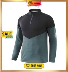 Men's Workout Shirt Running Shirt Half Zip Long Sleeve Top Athletic Athleisure Winter Breathable Soft Sweat Wicking Running Jogging Training Sportswear Activewear Color Block Blue Black Green Gray Winter Sportswear Tops For Outdoor, Long Sleeve Sportswear Sweatshirt For Outdoor Activities, Sportswear Sweatshirt For Outdoor Activities, Black Sportswear Top For Outdoor Activities, Black Athletic Tops For Outdoor, Black Moisture-wicking Tops For Outdoor, Outdoor Athletic Fit Moisture-wicking Top, Black Athletic Fit Top For Outdoor, Functional Moisture-wicking Sweatshirt For Training