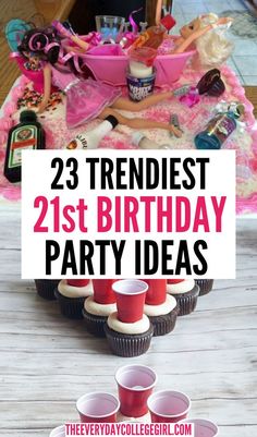 birthday party ideas for girls with cupcakes and barbie doll on the table in front