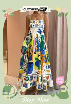 Women's Vogue Personality Graffiti Flowy Vacation Midi Sundress Midi Sundress, Sundress, Graffiti, Shop Now, Vogue, Free Shipping, Clothes