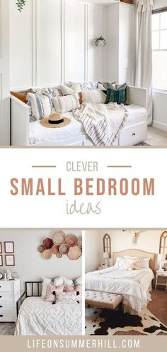 a collage of small bedroom ideas with text overlay