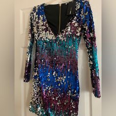 Super Cute Sequin Party Dress, Never Worn! Bought It Before The Pandemic And Didn’t Get The Opportunity. Size Small And Very Cute On. Modest But Still Sexy As It Has A Deep-V Front Purple Festive Dress For Party Season, Purple Sequin Dress For Party Season, Purple Sequin Dress For Night Out And Party Season, Purple Party Mini Dress, Purple Mini Sequin Dress For Party Season, Purple Sequin Dress For Night Out Party Season, Purple Sequin Dress For Party Season Night Out, Multicolor Fitted Party Dress, Fitted Multicolor Party Dress