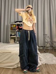 Size: M L XLWaist shape: Natural waistColor classification: BlueSeason: AutumnYear Season: Fall 2022Thickness: RegularTrouser length: Long pantsStyle: wide-legged pantsColor: Dark Wide Leg Cargo Pants, Long Pants, Fashion Pants, Cargo Pants, Wide Leg Pants, High Waist, Wide Leg, Trousers, Street Wear