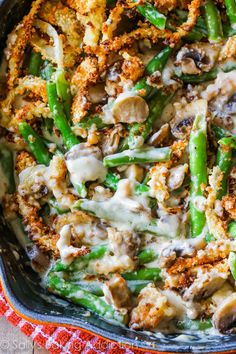 green bean casserole with mushrooms and onions