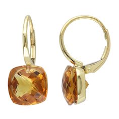 You'll dazzle from every angle when you pair these Stella Grace Madeira citrine earrings with your wardrobe. You'll dazzle from every angle when you pair these Stella Grace Madeira citrine earrings with your wardrobe.  Metal: 14k gold Closures: leverback Packaging: boxed Finish: polished Length: 13 mmSTONE DETAILS Stone type: Madeira citrine Total weight: 8 ct. Center stone size: 10 mm x 10 mm Shape: cushion cut Gemstones may have been treated to enhance their appearance. Special care may be req Citrine Jewelry, Jared The Galleria Of Jewelry, Citrine Earrings, Gold Jewelry Earrings, Chic Earrings, Citrine Stone, Leverback Earrings, Citrine Gemstone, Yellow Gold Earring