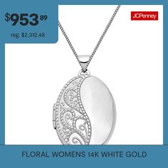 Features: Quick ShipJewelry Closure: Spring Ring ClaspLink Construction: SolidShape: OvalMetal Color: WhiteChain Length: 18 InchChain Width: .5 MillimetersPendant Length: 26mmPendant Width: 20mmChain Construction: BoxCare: Hand WashMetal: 14k White GoldNecklace Type: Locket NecklacesCountry of Origin: Imported Oval Locket Necklace, Locket Necklaces, Oval Locket, Locket Necklace, Spring Rings, Locket, White Gold, Necklaces, Pendant Necklace