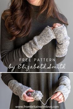 a woman wearing gloves with text overlay that reads, free pattern by elizabeth smith