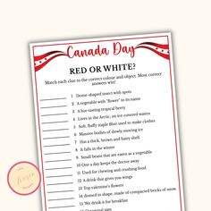 a printable canada day red or white question card with the words canadian on it