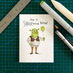 Have a Shrektacular Birthday - Well Drawn Shrek Birthday Card Ideas, Funny Bday Cards Friends, Birthday Card Friend Funny, Funny 25th Birthday Cards, Shrek Drawing, Meme Birthday Cards Diy, Funny Person, Funny Man