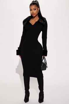 Buy Majestic Elegance Collar Midi Dress in Black from Fashion Nova. These Dresses are available in most sizes. Receive free US shipping on orders over $75 Anniversary Dinner Outfit, Dinner Outfit Classy, Black Dress Winter, Maxi Dress Winter, Professional Outfits Women, Fashion Nova Outfits, Elegant Dresses For Women, Cute Simple Outfits, Casual Style Outfits