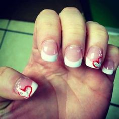 French Manicure Acrylic Nails, Nail Stylist, Valentines Day Nails, Valentine Nail Art, French Tip Nail Designs, Romantic Nails, Heart Nail Art, Nail Designs Valentines