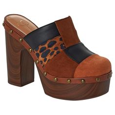 Jessica Simpson Dasally Clog With Rivets - 21033651 | HSN Brown Casual Platform Slippers, Chic Brown Platform Slippers With Round Toe, Black Platform Clogs For Fall, Trendy Slip-on Clogs For Fall, Trendy Brown Platform Clogs, Trendy Synthetic Clogs For Fall, Trendy Black Clogs For Fall, Trendy Fall Slip-on Clogs, Trendy Synthetic Mules For Fall