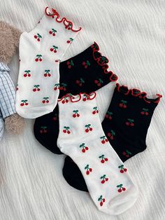 This price is for a pair of socks only. Socks Details:Cherry Print Cherry Pjs, Medias Aesthetic, Cute Socks Aesthetic, Cherry Clothes, Cherry Aesthetics, Cherry Accessories, Cherry Stuff, Cherry Socks, Cherry Shoes