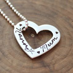 Personalized Necklace, Heart Necklace, Sterling Silver, Family Necklace, Hand Stamped, Girlfriend Gi Custom Name Heart Necklace, Personalized Heart-shaped Necklace For Mother's Day, Customizable Heart-shaped Necklace For Mother's Day, Silver Heart-shaped Custom Necklace For Anniversary, Silver Custom Necklace For Valentine's Day Anniversary, Silver Heart-shaped Necklace For Anniversary, Silver Heart-shaped Custom Necklace For Valentine's Day, Engraved Sterling Silver Heart Necklace For Birthday, Custom Silver Heart Pendant Necklace For Anniversary