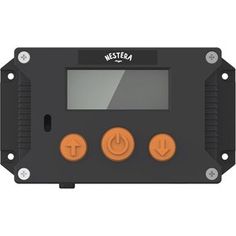 an orange and black digital meter on a white background