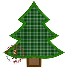 a green plaid christmas tree with a monkey on it