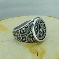 "Beldiamo 10 g Sterling Silver Past Master Masonic Symbol Ring Big Signet Freemacon Ring Gift Men Masonic Gift Jewelry * 100% polished solid sterling silver * .925 trademark stamp * Solid sterling silver weight: approx. 10 Grams, depending on the size of the ring * Measurement of ring face : 18 mm / 0.39 in x 15 mm / 0.59 in * Crafted and polished by hand * R0206-GJ-10 Fact Past Master Masonic Symbol-The Compass, Square, Sun, and Quadrant in the world. his symbol includes the Square as a reminde Symbolic Formal Jewelry With Etched Details, Formal Symbolic Etched Jewelry, Symbolic Oval Nickel-free Jewelry, Symbolic Nickel-free Oval Jewelry, Nickel-free Oval Symbolic Jewelry, Symbolic Engraved White Gold Jewelry, Adjustable Silver Etched Ring, Adjustable Etched Silver Rings, Heirloom Style Adjustable Sterling Silver Jewelry