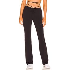 The Airbrush High-Waist Cinch Flare Legging, Made With Smoothing Airbrush Fabric, Features A Micro Waistband With An On-Trend, Customizable V-Waist Ties, A Front Cinch And A Flared Fit. Show It Off With A Crop Top And Slides. Details Sculpting Signature Airbrush Fabric Cinched Front, Waist Ties & Flared Fit 4-Way Stretch Moves With You Designed & Uniquely Fit To Flatter Every Size Measurements Waist Flat Across: 10 In Rise: 6.5 In Inseam: 32 In No Flaws. Never Worn. Excellent Condition. Tags Sti High Waist Sports Bottoms With Drawstring, Casual Sports Bottoms With Crossover Waistband, Sporty Bottoms With Crossover Elastic Waistband, Black Stretch Alo Yoga Bottoms, Alo Yoga Black Stretch Bottoms, Fitted High Waist Sweatpants For Workout, Stretch Workout Pants With Drawstring, Sporty Stretch Bottoms For Night Out, Fitted Yoga Bottoms With Drawstring