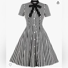 Nwot Brand New, Never Worn. Perfect Condition. Striped Mini Dress With Buttons, Striped Mini Dresses With Buttons, Striped Mini-length Dresses With Buttons, Striped Short Sleeve Dress With Buttons, Fitted Striped Shirt Dress With Buttons, Chic Vintage Dress With Buttons, Chic Striped Dress With Button Closure, Classic Black Dresses With Button Closure, Retro Striped Dresses With Buttons