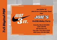 an orange and black birthday party card with the number 3t on it's front