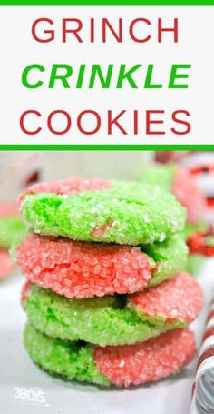 green, red and white cookies stacked on top of each other with text overlay