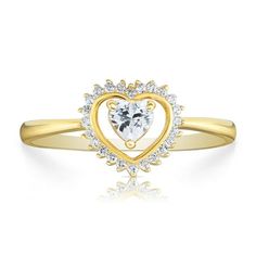 Genuine Solid 14k Yellow Gold Heart ring with CZ cubic zirconia stones. This ring is marked and stamped "14K" for authenticity and comes in a royal gift box ready for presentation. Great to wear as a single ring or as a set with multiple different rings on the same hand. This ring is made of solid gold and does not have any platings on it, so you can be sure it won't discolor or tarnish even if worn in the rain, pool or anywhere there may be water and moisture. Size: 5.  Gender: female.  Age Gro Gold Heart Ring, Yellow Gold Solitaire, Everyday Ring, Everyday Rings, Branded Gifts, Heart Love, Love Ring, Gold Hoops, Gold Heart