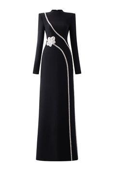 Convoy A-line Stone Velvet Floor Length Dress - MEAN BLVD Velvet Floor Length Dress, Padded Shoulder Dress, Dona Karan, Balenciaga Dress, Mean Blvd, Floor Length Dress, Pure Elegance, Dresses Xxl, Straight Skirt