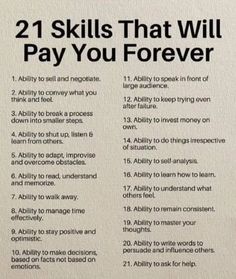 a poster with instructions on how to pay for an investment account and the words, 21 skills that will pay you forever