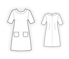 the front and back views of a women's dress with pockets on each side