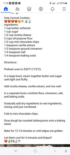 the recipe for cookies is shown on an iphone screen, and it appears to be filled with
