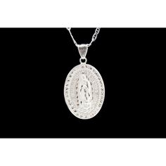 "Our Lady of Guadalupe Necklace 100% .925 Silver Chain is 22\" - 3mm Pendant Measures 1 3/4\" Limited Edition Virgen de Guadalupe con Cadena Cadena y Medalla son de .925 Plata Solida Edicion Limitada La Cadena es de 22\" y 3mm La Medalla mide 1 3/4\"" Silver Miraculous Medal Round Pendant, Silver Our Lady Of Guadalupe Pendant Jewelry, Silver Oval Pendant With Miraculous Medal, Spiritual Silver Necklace With Our Lady Of Guadalupe, Sterling Silver Oval Necklace With Miraculous Medal, Oval Sterling Silver Necklaces With Miraculous Medal, Lady Of Guadalupe Necklace, Guadalupe Necklace, Our Lady Of Guadalupe