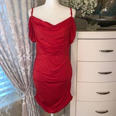 Beautiful Sparkly Party/Special Occasion Dress.Adjustable Straps,So Length Can Be Changed.New With Tag.Has Small Dark Like Probably From Pencil Or Something Like That.But Not Noticeable At All, Because The Way Dress Sits In-Front. Red Ruched Off-shoulder Dress, Red Off-shoulder Ruched Dress, Holiday Ruched Mini Dress, Holiday Party Ruched Mini Dress, Red Off-shoulder Dress For Party Season, Red Off-shoulder Holiday Dress, Glamorous Red Off-shoulder Mini Dress, Red Ruched Dresses For Party Season, Red Off-shoulder Mini Dress For Party Season