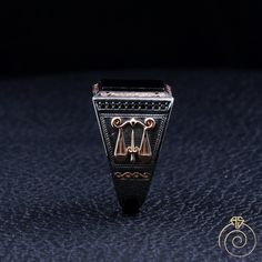 A handmade Scales Of Justice engraved natural black stone ring has a unique design for the polished, refined, and distinguished man. Perfect for casual and formal events, it will make your friends envious as you walk into the room full of confidence and pride. Looking for a unique, one of a kind GIFT FOR HIM, groomsman gift, father's day gift, teacher day gift? Look no further. This cool ring is the right answer and best gift for an elegant man. CUSTOMIZATION: I can also make the same ring of 10