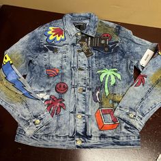 Reason Clothing Graphic Print Denim Jacket, Jean Jacket Large Custom Artwork Long Sleeve Cotton Denim Jacket, Cotton Long Sleeve Denim Jacket With Graffiti Print, Denim Jacket Men Printed, Multicolor Graphic Print Denim Jacket, Denim Blue Denim Jacket With Graphic Print, Relaxed Fit, Members Only Jacket, Black Jean Jacket, Winter Puffer Jackets, Fluffy Jacket