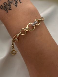 "ITEM DETAILS ❆All our jewelry are hand made with Love. ❆Material: 14K Gold ( 585). ❆Available colors: Gold, Rose Gold, White Gold. ❆Available Sizes: Look Size Option (Contact for different sizes) ❆Each item is made to order ❆ DO YOU LIKE THIS BRACELET? ❆ You can get more information about it below but if you have any questions, just click the \"Message Sergen Vural \" button and I will be very happy to hear from you ☺ PACKAGING ❆Comes ready to gift in a beautiful jewelry box. ❆It comes with a s Luxury Gold Bracelet As Gift, Luxury Gold Metal Bracelet As Gift, Yellow Gold Bracelets With Adjustable Chain And Cubic Zirconia, Yellow Gold Bracelet With Adjustable Chain And Cubic Zirconia, Yellow Gold Cubic Zirconia Bracelet With Adjustable Chain, Gold Diamond Bracelet With Adjustable Chain, Round Diamond Chain Bracelet Tarnish Resistant, Rose Gold Plated Bracelets In Fine Jewelry Style, Yellow Gold Diamond Bracelets With Adjustable Chain