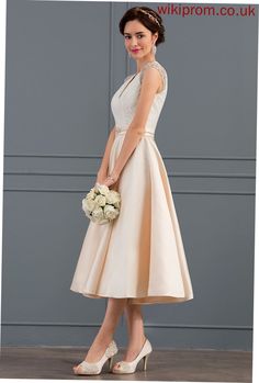 Buy Satin Wedding Lace A-Line Jewel Wedding Dresses V-neck Tea-Length With Sequins Beading Dress online – Wikiprom Beige V-neck Evening Dress For Wedding, Fitted Bodice V-neck Bridesmaid Dress For Wedding, Elegant V-neck Bridal Dress, V-neck Wedding Dress With Fitted Bodice For Debutante Ball, V-neck Wedding Dress For Debutante Ball With Fitted Bodice, V-neck Wedding Dress With Sweep Train For Banquet, Elegant V-neck Mother Of The Bride Dress For Wedding, V-neck Lace Bodice Mother Of The Bride Dress, V-neck Bridesmaid Dress With Sweep Train For Wedding