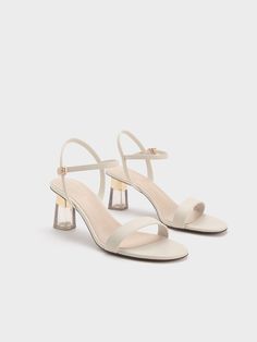 Chalk Clear Trapeze Heel Sandals - CHARLES & KEITH US Charles And Keith Heels, Charles And Keith, White Sandal, Capsule Closet, Heels White, Easy Trendy Outfits, Charles Keith, Gold Heels, White Sandals