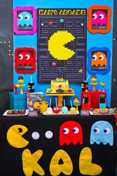 a table with pacman decorations on it