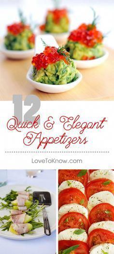 the cover of quick and elegant appetizers, with pictures of food on plates