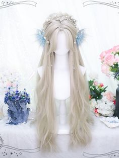 This price is for a wig only, others are not included. Hair Color:Dusty ColorHair Length:LongWig Bangs:Curtain BangsWig Details:Heat-resistant Synthetic Fiber / Natural Top / Net Closed Wefted Cap Construction / WavySizeFree SizeHair Length80-85 Blonde Hair, Blonde, Flowers, Hair, Blue, White, Beauty, Color