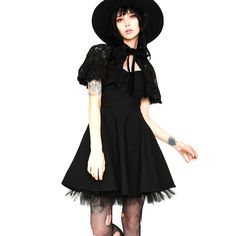 Killstar Ambrose Party Dress, Black. Lace Shoulder Piece Is Separate And Can Be Removed. Dress Has Pinup Vibes When Worn Without It And It Fits Like A Halter Top. Never Worn, All Original Tags. Gothic A-line Mini Dress For Party, Gothic A-line Mini Dress For Night Out, Spring Short Sleeve Mini Dress For Costume Party, Spring Mini Dress With Short Sleeves For Costume Party, Flirty Fitted Dress For Halloween, Gothic Black Midi Party Dress, Black Gothic Midi Dress For Party, Flirty Halloween Dresses For Costume Party, Gothic Summer Dress For Date Night