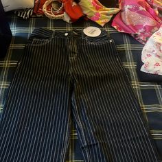 Size 2 Dark Denim Pinstripe Jeans Pinstripe Jeans Outfit, Pinstripe Jeans, Denim Color, Jeans Outfit, Colored Denim, Dark Denim, Denim Shop, Princess Polly, Flare Jeans