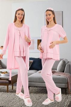 LohusaHamile 1074 Pink Color Maternity Pajamas and Robe  Cotton Fabric There are 3 pieces of product in the package ( Maternity Pajamas and Maternity Robe ) This Products have breastfeeding feature Pajamas is Short sleeved Adjustable at the waist There is a Belt in the Pachage it's a model that you can use after postpartum period Attention, There is no CROWN and SLIPPERS in the Package Size Range; if your weight's 60-71 Kilograms or 132-157 Ib, You Should buy size ''S'' Size Range; if your weigh Pink Matching Set For Bedtime, Maternity Pajama Set, Maternity Nursing Pajamas, Nursing Pajamas, Maternity Pajamas, Pyjama Sets, Post Partum, Pajama Robe, Womens Pyjama Sets