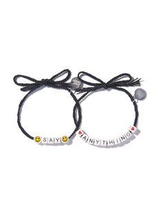 Say What? ❤️ "SAY ANYTHING" by making your own one-of-a-kind dessert-themed bracelet set! Super easy and fun to create with ability to change style and wording at any time! Wear both or share with a friend! Kit comes packaged in our clear vinyl reusable wallet and includes all of the below : 16" Braided black thread with silver plated hardware (x2) Ceramic alphabet charms (x2 of each letter) Ceramic symbol charms (!, $, #, +) mixed Small Smiley Face charm (x4) Small Heart cube charm (x4) Ceramic Bracelet Kit Aesthetic, Evil Eye Bracelet Kit, Crystal Bracelet Kit, Cristal Bracelet Kit, Ceramic Eye, Cool Emoji, Alphabet Charms, Unicorn Charm, Small Skull