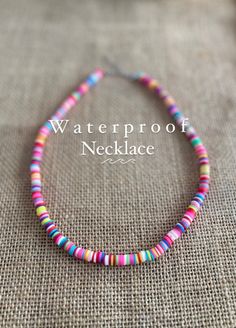 Heishi Necklace, Waterproof Necklace, Multi Color Heishi Necklace, Summer Jewelry, Gifts for her, Handmade Waterproof Necklace, Heishi Necklace, Multi Coloured Necklaces, Gold And Silver Bracelets, Beach Necklaces, Crimp Beads, Color Necklace, Hippie Necklace, Rings Silver