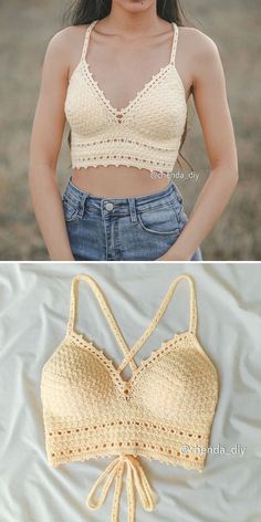 there are two pictures of the same woman's bralet and one has an open - front bra