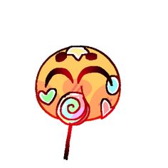 a lollipop with hearts and eyes drawn on it's side, in the shape of a smiley face