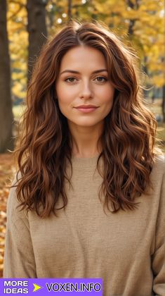 23 Discover the Best Fall Hairstyle Colors for a Stunning Look Makeup For Chestnut Brown Hair, Fall Chestnut Hair Color, Auburn Hair Medium Skin Tone, Best Hair Color For Autumn Skin Tone, Lorelai Gilmore Hair Color, Warm Rich Brunette Hair, Fall Hair For Curly Hair, Fall Medium Hairstyles, Hair For Warm Undertones