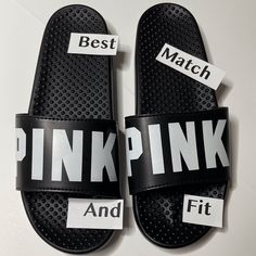 New With Tags Victoria’s Secret Pink Slides Sandals Beach Logo Size Large Water Slides Pool Slides Padded Foam Size Small Medium Large Size Small Fits 5-6 Size Medium Fits 7-8 Size Large Fits 9-10 Price Is Firm Sporty Flip Flops For Summer Vacation, Sporty Summer Flip Flops For Vacation, Sporty Summer Vacation Flip Flops, Black Sport Sandals For Beach Season, Black Sport Sandals For Beach, Black Sport Sandals For The Beach, Sporty Open Toe Flip Flops For Vacation, Black Sport Sandals For Beach In Spring, Black Sport Sandals For Beach Spring Season